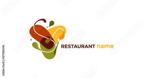 Creative Logo Design, Restaurant Branding, Modern Aesthetic, Digital Art, Abstract Colors, Vibrant Environment, Eye-Catching Concept