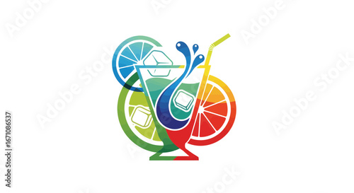Refreshing Cocktail Creation, Beverage Art, Vibrant Colors, Graphic Design, Bright Environment, Artistic Viewpoint, Creative Concept