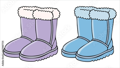 warm winter boots collection with fur lining details vector art isolated on white background