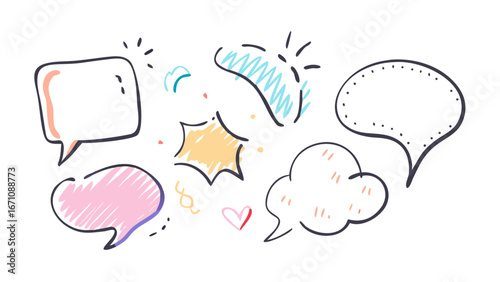 Colorful Hand Drawn Speech Bubbles and Shapes thought bubbles