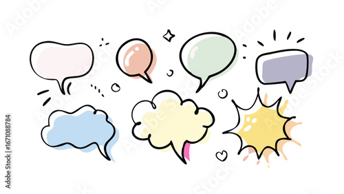 Colorful hand drawn speech bubbles communication conversation