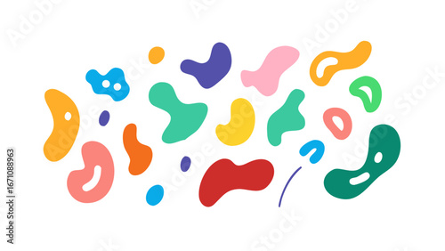 Colorful organic shapes scattered abstract blobs