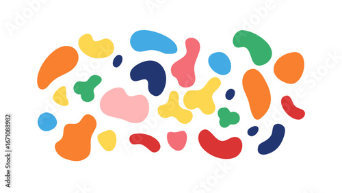 Colorful organic shapes scattered abstract blobs