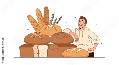 Happy Baker Showcasing Freshly Baked Bread Selection After Delivering Outstanding Results