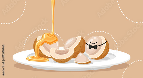 Exquisite Illustration Of Sweet Lychee Fruits Drizzled With Honey On A Plate