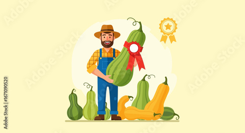 Farmer Awarded For Delicious Gourds After Bumper Harvest, A Display Of Organic Vegetables