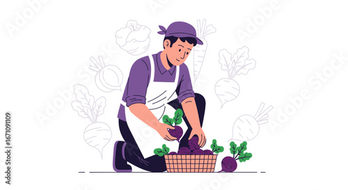 Farmer Harvesting Freshly Grown Beetroots, A Delightful Illustration Depicting Agricultural Labor
