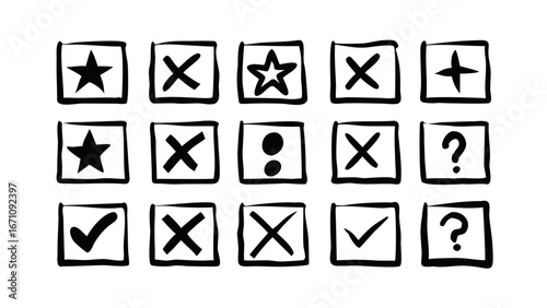 Hand Drawn Checkboxes and Symbols checkmark cross