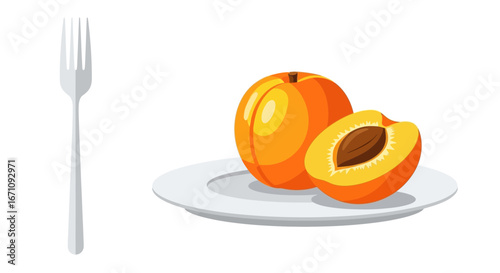 Fresh Apricots Served On Plate Beside Silver Fork Displaying Culinary Preparation