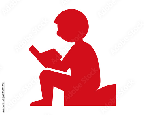 red color Student studying icon  silhouette illustration