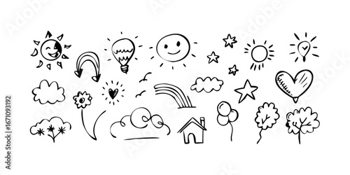 Hand Drawn Doodle of a Smiling Sun illustration