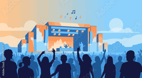 Illustrative Representation of Music Festival Spectacle With Energetic Crowd Vibrance Forever