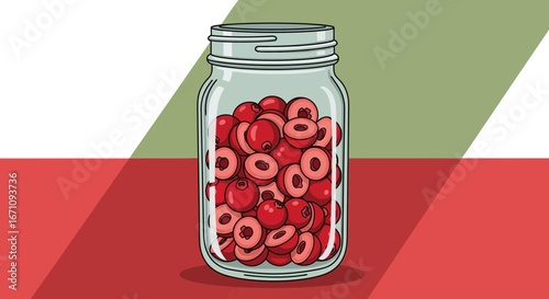 Jar Filled With Berries On A Colorful Background Suitable For Culinary Purposes
