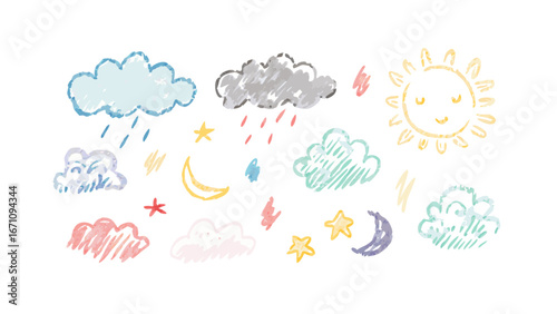 Hand drawn weather elements clouds moon