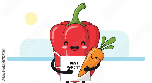 Joyful Cartoon Vegetables Celebrating Parenthood and Promoting Healthy Eating Habits