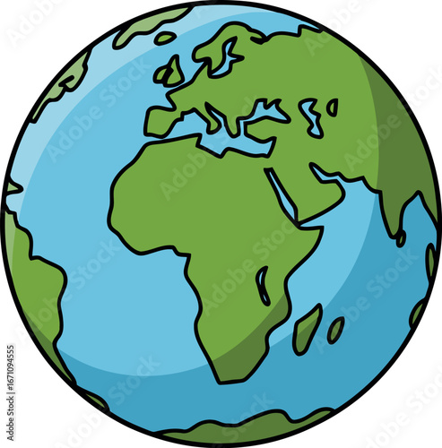  a clear and simple depiction of the Earth, showing prominent landmasses of Europe and Africa. 