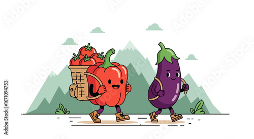 Friendly Vegetables Trekking Together to Explore Mountains in A Wholesome, Animated Style