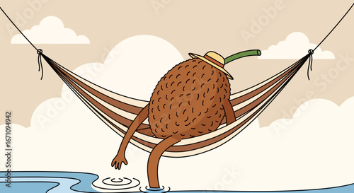 Fruit Character Relaxing In Hammock On A Clear Day Illustration For Calmness, Peace, and Vacation
