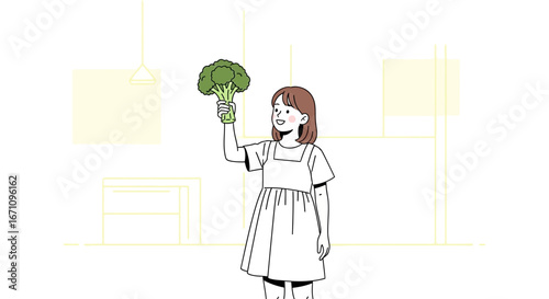 Joyful Person Holds Up Broccoli, Symbolizing Health and Fresh Eating Habits