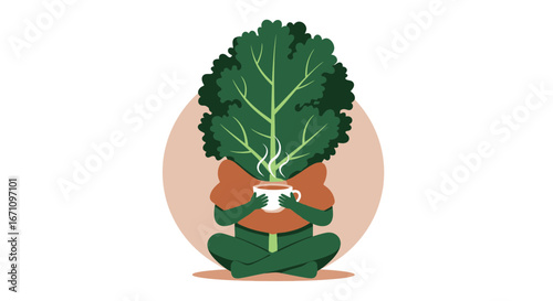 Greenery Creature Enjoys Refreshing Beverage For A Moment Of Serene, Happy Calmness