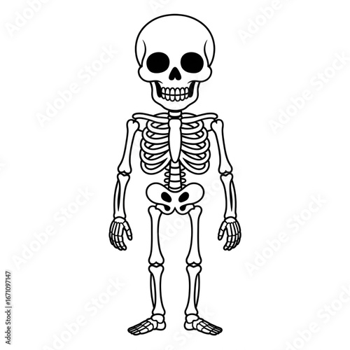 A black and white skeleton illustration line art of a coloring page