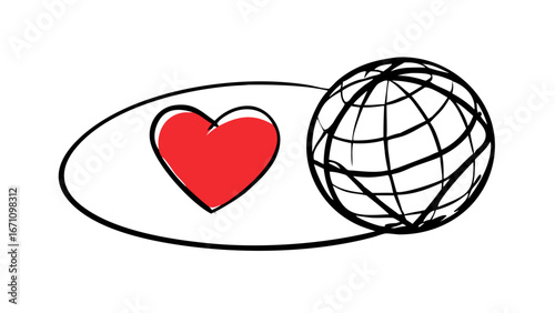 Red hand drawn heart doodle love