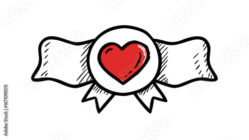 Red heart doodle with highlights love symbol