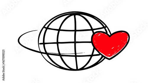 Red heart doodle with white accents love hand drawn