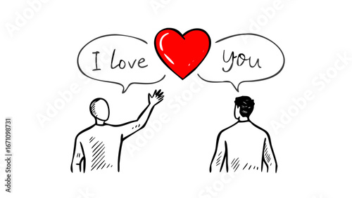 Red heart with love you speech bubbles I love you doodle