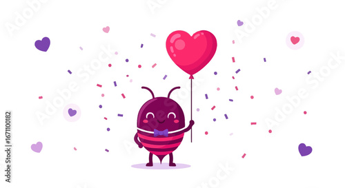 Cute Animated Creature Holding A Heart-Shaped Balloon Celebrating Love And Happiness