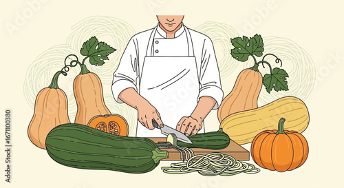Chef Expertly Preparing Fresh Vegetables for Culinary Delights and Gourmet Cuisine