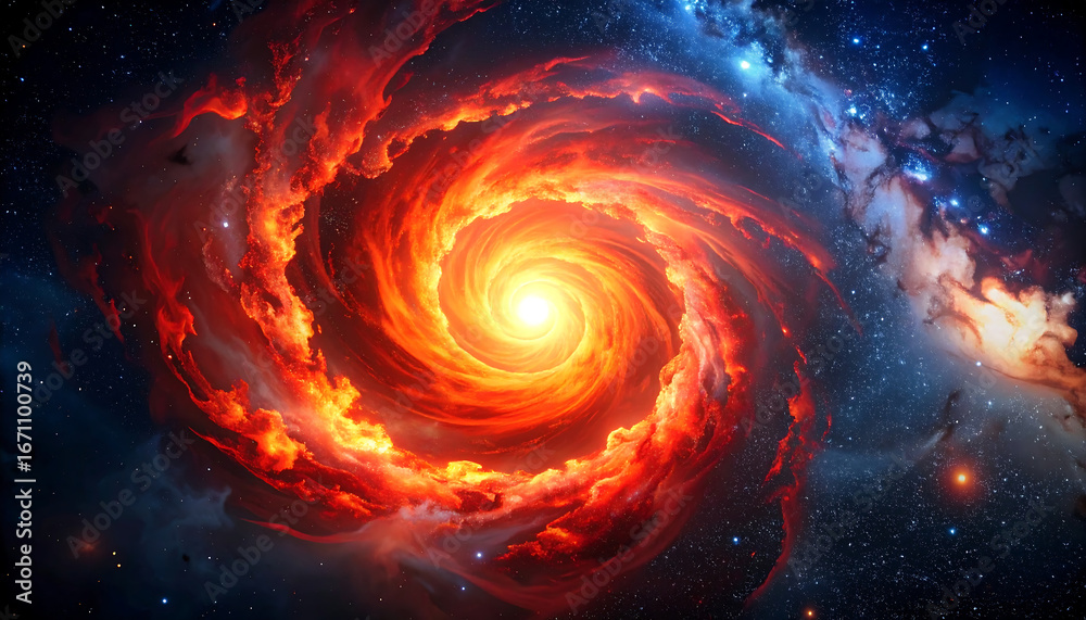 Fiery spiral nebula in deep space Fiery spiral nebula in deep space