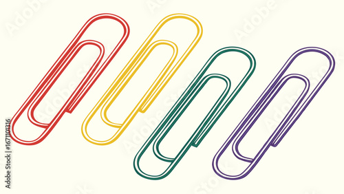 Colorful Paper Clips Office Supplies Stationery Back to School Graphic Design Elements.