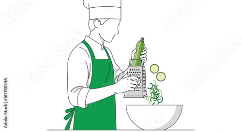 Chef Preparing Fresh Zucchini For Culinary Usage In A Minimalist Kitchen Setting