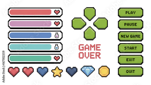 Pixel Art Game UI Elements: Health, Mana, and Controls