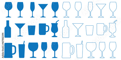 symbol, shake, sign, cognac, bar, champagne, different, beer, element, alcohol, glass, shape, collection, drink, silhouettes, celebration, traditional, cafe, silhouette, pub, illustration, various, li