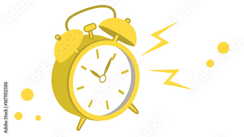 Alarm Clock Ringing Time Management Wake Up Yellow Illustration Simple Design Vector Graphic.
