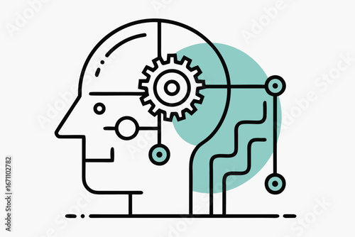 Human head silhouette with gears and puzzle concept vector icon illustration