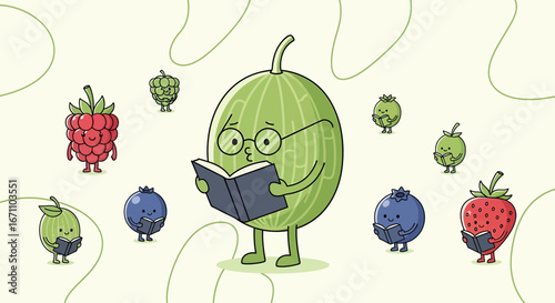 Delightful Fruits Engaged In Literary Pursuits, Ideal For Educational Illustrations