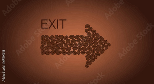 Directional Coffee Beans Indicate Exit Sign for Cafe or Beverage Establishment