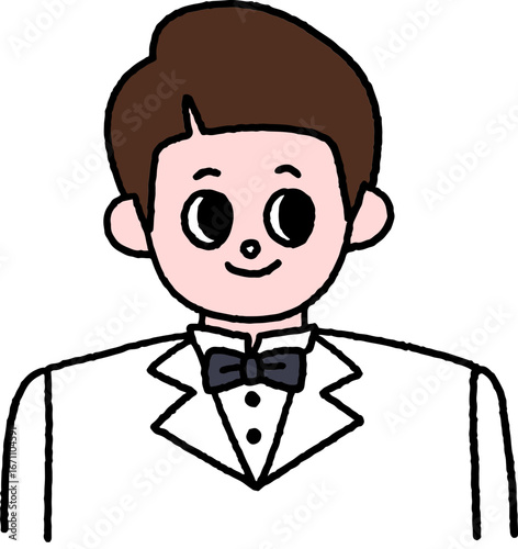 결혼 웨딩 신랑 상반신 라인드로잉 보타이