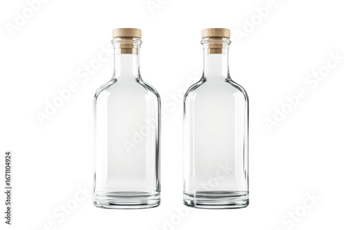 Wallpaper Mural Two empty glass bottles with cork stoppers mockup, liquid container, beverage packaging, still life, product presentation isolated on transparent background Torontodigital.ca