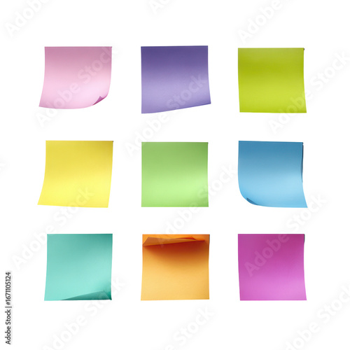 Realistic sticky notes in different colors isoleted on transparent background .