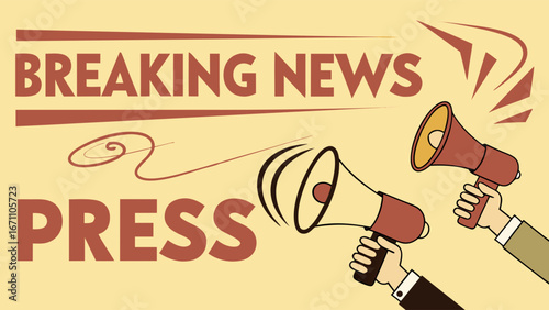 Breaking News Announcement Megaphones and Press Release Illustration.