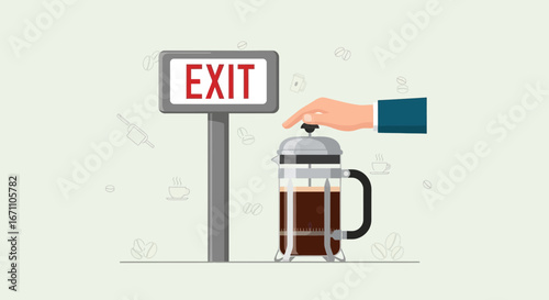 Conceptual Illustration of Coffee Preparation and A Symbolic Exit Sign Solution