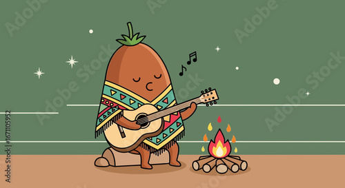 Enchanting Potato Serenade Under Starlit Sky with Rhythmic Guitar Melodies