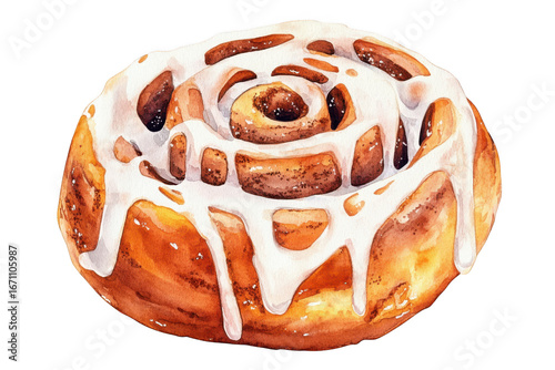 Watercolor cinnamon roll pastry sweet treat dessert food bakery delicious breakfast isolated on transparent background