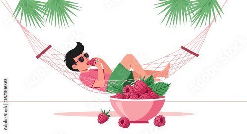 Enjoying Summertime Serenity: A Relaxing Afternoon Eating Fresh Raspberries