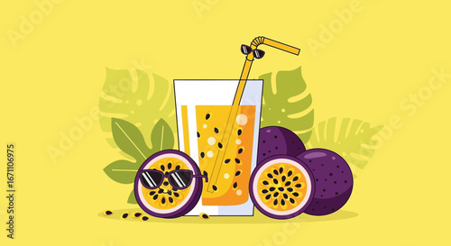 Cool Passionfruit Juice Tropical Refreshment: A Vibrant, Playful, and Graphic Design Composition