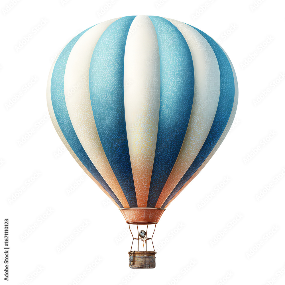 Fototapeta premium Blue and White Striped Hot Air Balloon PNG, Travel, Adventure, Sky, Flight